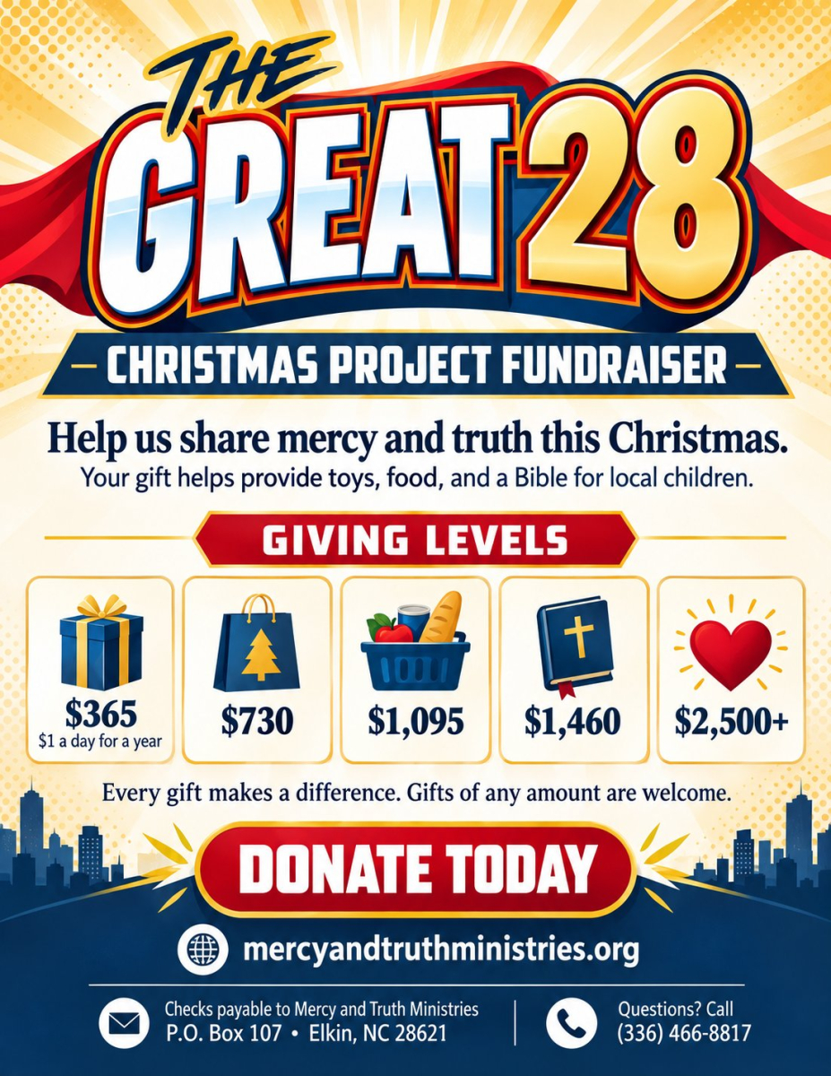 The Great 28 &mdash; Mercy &amp; Truth Ministries giving campaign flyer